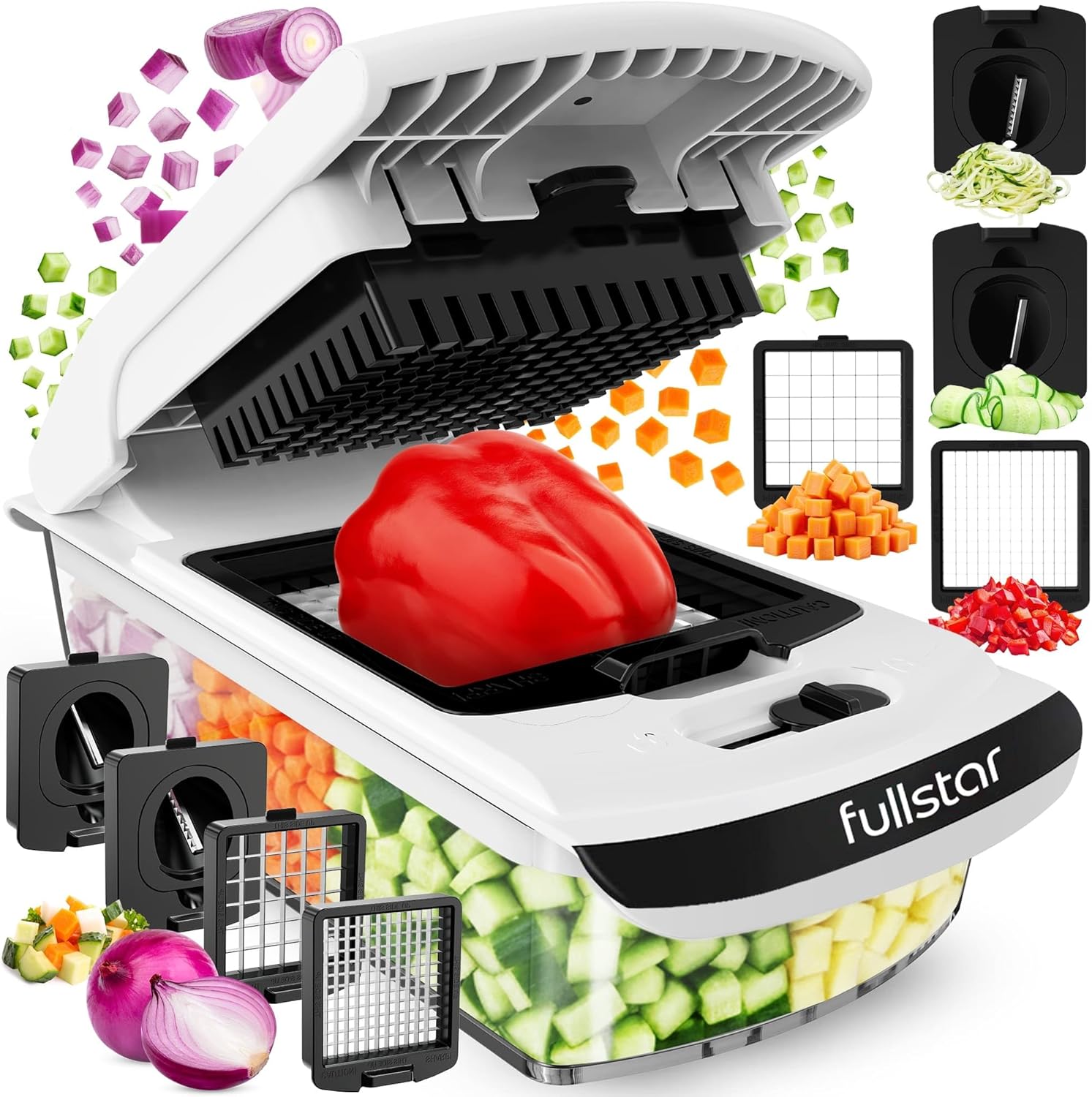 81GZZyozv-L._AC_SL1500_ Fullstar The Original Pro Chopper - Vegetable Chopper and Spiralizer, Food Chopper with Container, Fruit Slicer, Kitchen Gadgets & Gifts, Home Essentials (4 in 1, White) - Image 1