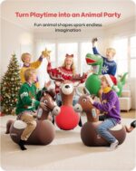 QPAU Inflatable Bouncy Dinosaur Toys 2 PCS with Hand Pump, Heavy Duty Giant Bouncy Pal, 220lbs Load Capacity, Ride On Bouncy Animal Hopper Toy, Indoor Outdoor Bouncers for Kids Girls Boys Ages 5+ - Image 7