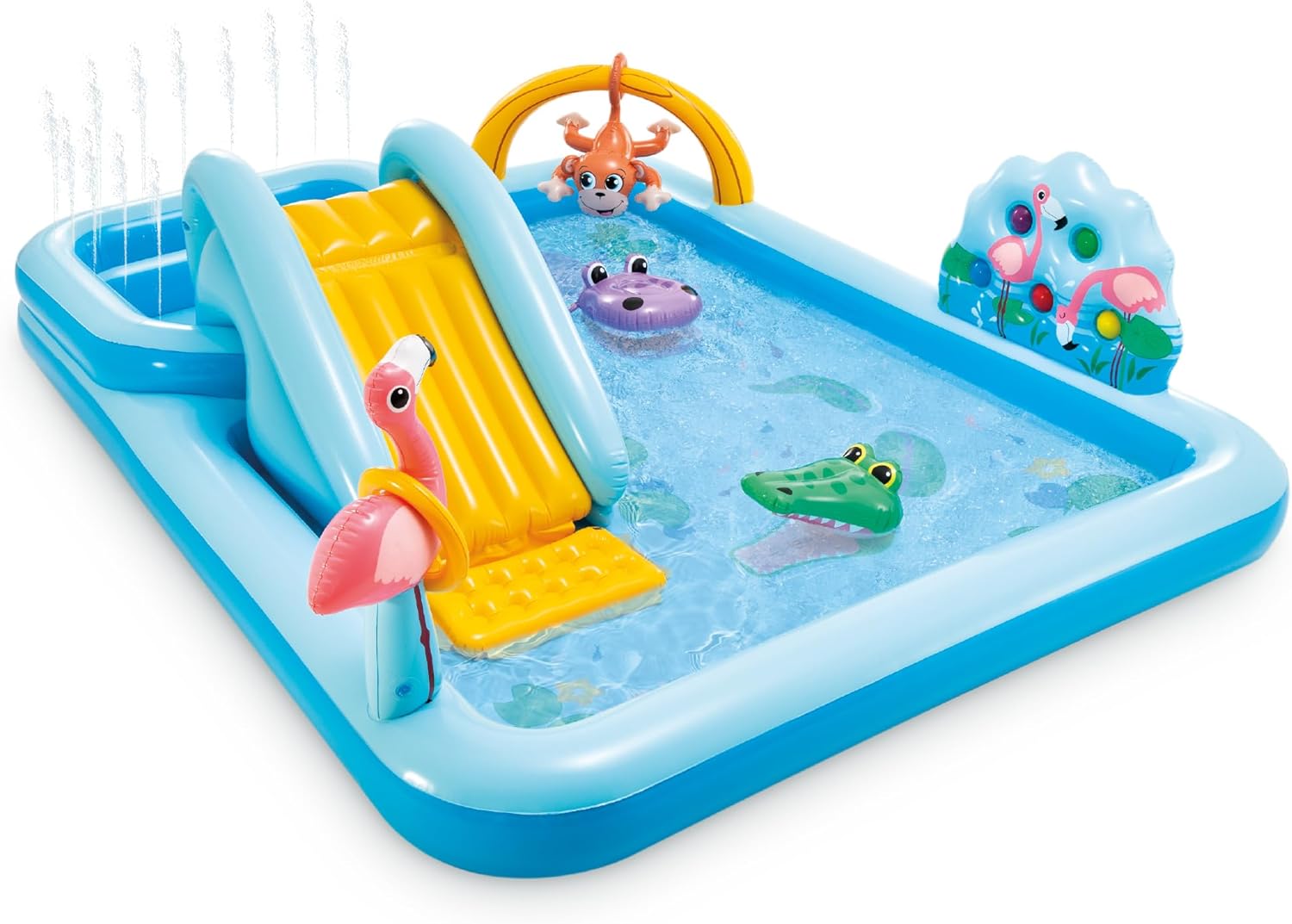 71SJyyVXmQL._AC_SL1500_ Intex 96" x 78" x 28" Inflatable Jungle Adventure Play Center Spray Kiddie Pool - Backyard Kids Water Slide, Outdoor Blow-Up Splash Pad for Toddlers - Image 1