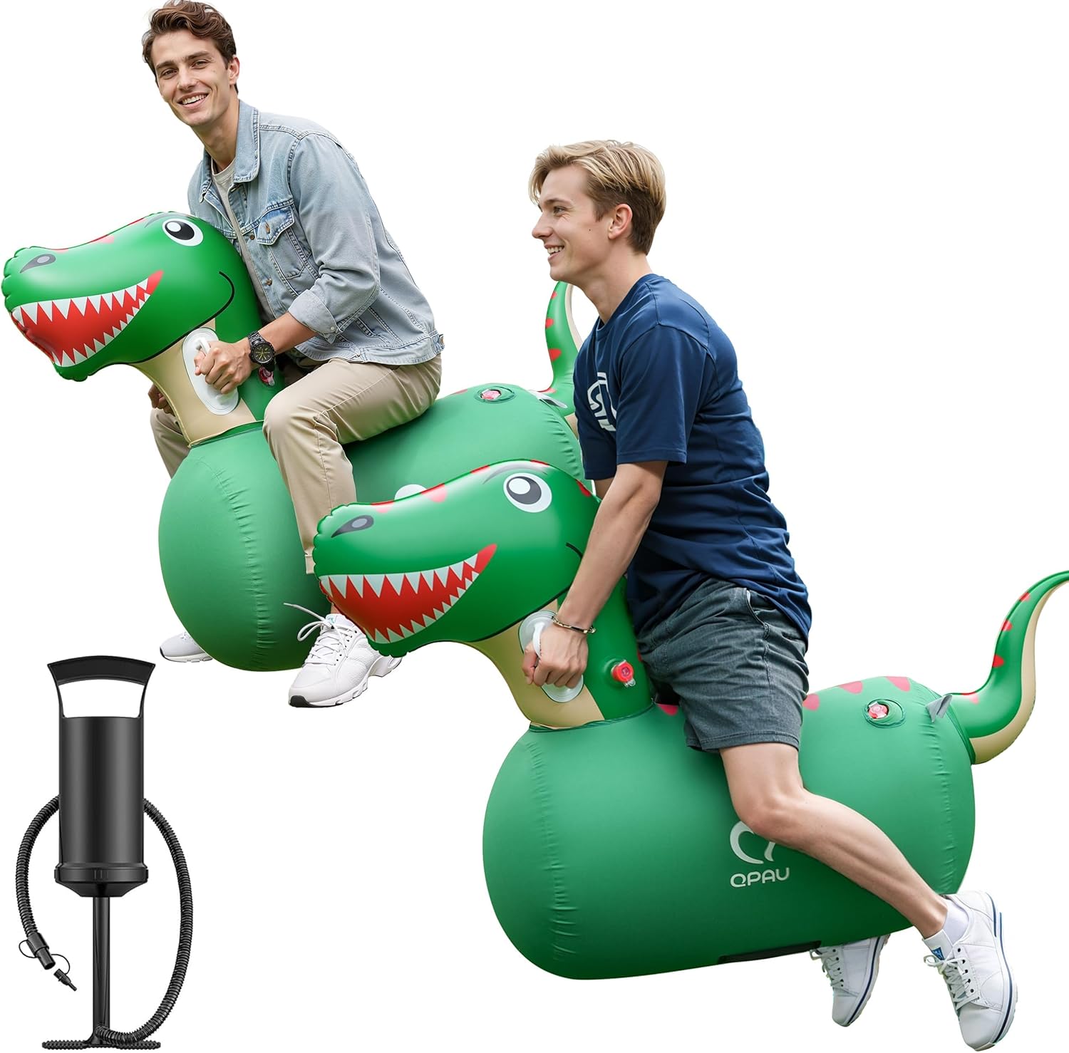81S9xwRRIWL._AC_SL1500_ QPAU Inflatable Bouncy Dinosaur Toys 2 PCS with Hand Pump, Heavy Duty Giant Bouncy Pal, 220lbs Load Capacity, Ride On Bouncy Animal Hopper Toy, Indoor Outdoor Bouncers for Kids Girls Boys Ages 5+ - Image 1