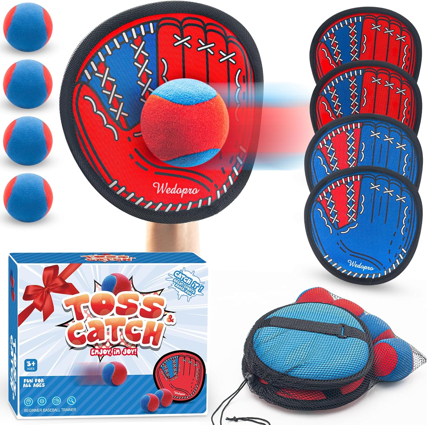 81ZnS1MrhDL._AC_SL1500_ Toss and Catch Ball Game, Kids Toddler Baseball Glove & Catch Ball Toys, Outdoor Games for Family, Toys for Beach Yard Pool Outside, Birthday Easter Gift for Ages 3 4 5 6 7 8-12 Year Old Boys Girls - Image 1