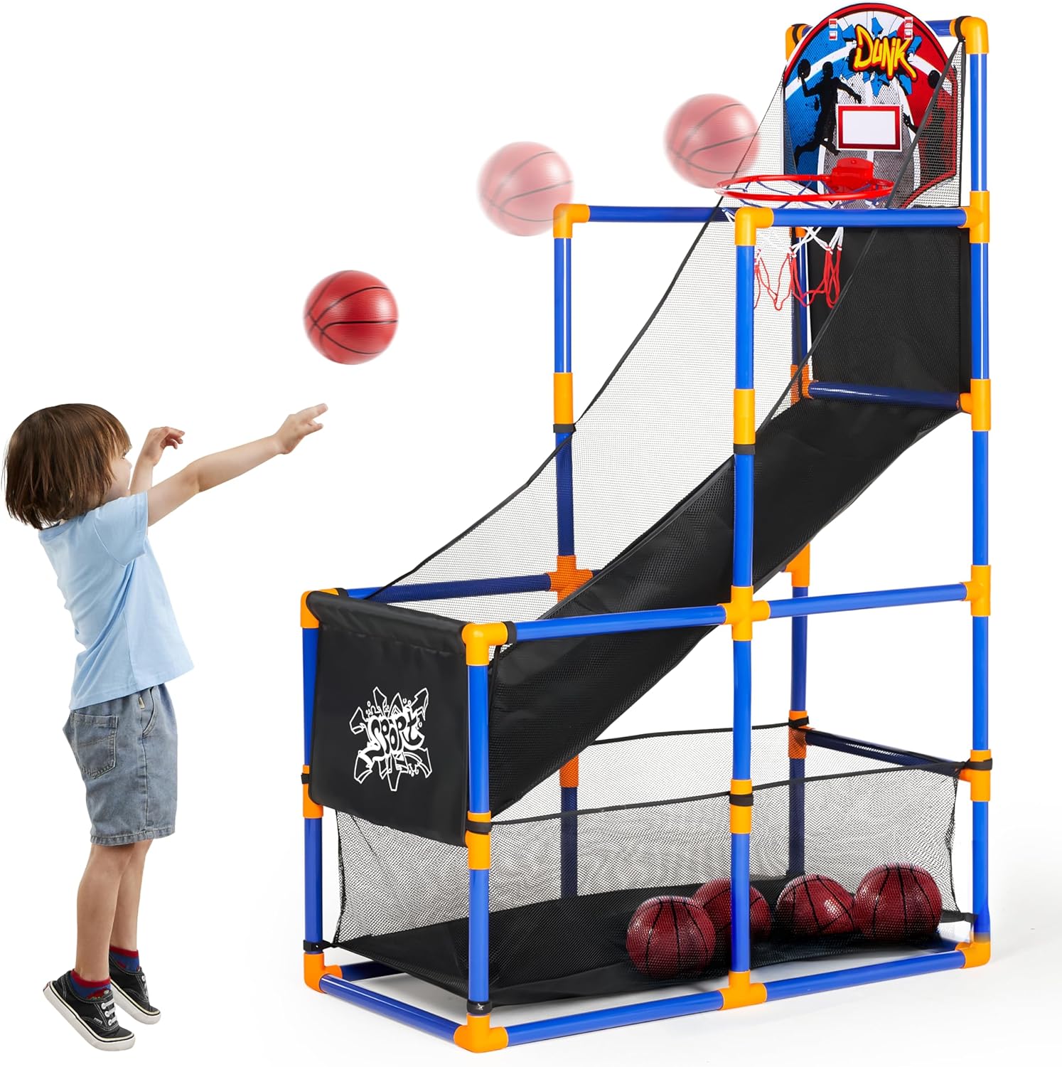 81mlrn-wWoL._AC_SL1500_ JOYIN Arcade Basketball Game Set with 4 Balls and Hoop for Kids 3+ Years Old Indoor Outdoor Sport Play - Easy Set Up - Air Pump Included - Ideal for Competition - Image 1
